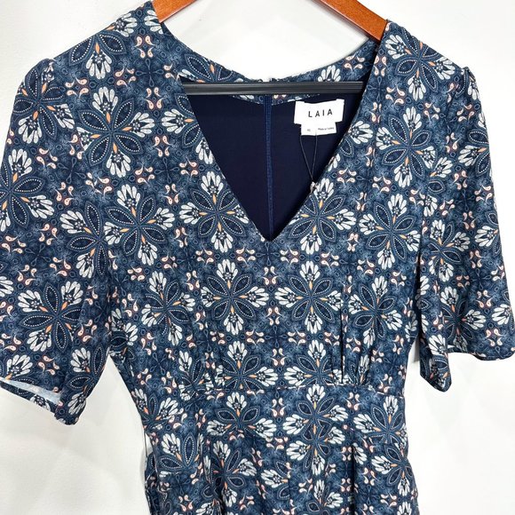 Anthropologie LAIA Norma Wide Leg Tie Waist Jumpsuit in Blue Floral Motif Print - Picture 7 of 17